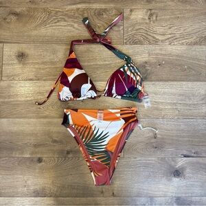 Vitamin A Floral Palm Triangle Bikini 2 Piece Set XXL Top W/XS High RiseBottoms